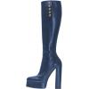imageFSJ Women Round Toe Platform Knee High Boots Side Zipper Chunky High Heel Ladies Winter Prom Party Dress Shoes Size 416 USBlue