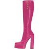 imageFSJ Women Round Toe Platform Knee High Boots Side Zipper Chunky High Heel Ladies Winter Prom Party Dress Shoes Size 416 USDeep Pink