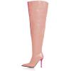 imageFSJ Women Sexy Pointed Toe Stiletto Heel Over the Knee High Boots Multicolor Smooth Leather Side Zipper Color Matching Wedding Party Dress Shoes Size 416 USPink