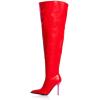 imageFSJ Women Sexy Pointed Toe Stiletto Heel Over the Knee High Boots Multicolor Smooth Leather Side Zipper Color Matching Wedding Party Dress Shoes Size 416 USRed