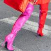 imageFSJ Women Sexy Pointed Toe Stiletto Heel Over the Knee High Boots Multicolor Smooth Leather Side Zipper Color Matching Wedding Party Dress Shoes Size 416 USRed