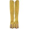 imageFSJ Women Sexy Pointy Toe Stiletto Knee High Boots High Heels Fashion Comfy Studded Crystal Pearls Flower Side Zipper Glossy Leather Sparkle Glitter Tall Boots Size 415 USGold Crack