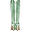 imageFSJ Women Sexy Pointy Toe Stiletto Knee High Boots High Heels Fashion Comfy Studded Crystal Pearls Flower Side Zipper Glossy Leather Sparkle Glitter Tall Boots Size 415 USAqua