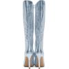 imageFSJ Women Sexy Pointy Toe Stiletto Knee High Boots High Heels Fashion Comfy Studded Crystal Pearls Flower Side Zipper Glossy Leather Sparkle Glitter Tall Boots Size 415 USBaby Blue