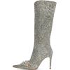 imageFSJ Women Sexy Pointy Toe Stiletto Knee High Boots High Heels Fashion Comfy Studded Crystal Pearls Flower Side Zipper Glossy Leather Sparkle Glitter Tall Boots Size 415 USGlitter