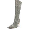 imageFSJ Women Sexy Pointy Toe Stiletto Knee High Boots High Heels Fashion Comfy Studded Crystal Pearls Flower Side Zipper Glossy Leather Sparkle Glitter Tall Boots Size 415 USGlitter