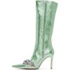imageFSJ Women Sexy Pointy Toe Stiletto Knee High Boots High Heels Fashion Comfy Studded Crystal Pearls Flower Side Zipper Glossy Leather Sparkle Glitter Tall Boots Size 415 USAqua