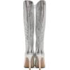 imageFSJ Women Sexy Pointy Toe Stiletto Knee High Boots High Heels Fashion Comfy Studded Crystal Pearls Flower Side Zipper Glossy Leather Sparkle Glitter Tall Boots Size 415 USSilver