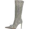 imageFSJ Women Sexy Pointy Toe Stiletto Knee High Boots High Heels Fashion Comfy Studded Crystal Pearls Flower Side Zipper Glossy Leather Sparkle Glitter Tall Boots Size 415 USGlitter
