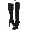 imageFSJ Women Square Peep Toe Lace Up Knee High Boots Thigh High Stiletto Heel Side Zipper Fashion Party Prom Dress Long Boots Size 415 USBlack