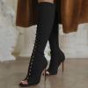 imageFSJ Women Square Peep Toe Lace Up Knee High Boots Thigh High Stiletto Heel Side Zipper Fashion Party Prom Dress Long Boots Size 415 USBlack