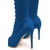 imageFSJ Women Square Peep Toe Lace Up Knee High Boots Thigh High Stiletto Heel Side Zipper Fashion Party Prom Dress Long Boots Size 415 USBlue