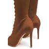 imageFSJ Women Square Peep Toe Lace Up Knee High Boots Thigh High Stiletto Heel Side Zipper Fashion Party Prom Dress Long Boots Size 415 USBrown