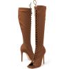 imageFSJ Women Square Peep Toe Lace Up Knee High Boots Thigh High Stiletto Heel Side Zipper Fashion Party Prom Dress Long Boots Size 415 USBrown