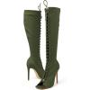 imageFSJ Women Square Peep Toe Lace Up Knee High Boots Thigh High Stiletto Heel Side Zipper Fashion Party Prom Dress Long Boots Size 415 USGreen
