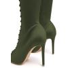 imageFSJ Women Square Peep Toe Lace Up Knee High Boots Thigh High Stiletto Heel Side Zipper Fashion Party Prom Dress Long Boots Size 415 USGreen