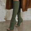 imageFSJ Women Square Peep Toe Lace Up Knee High Boots Thigh High Stiletto Heel Side Zipper Fashion Party Prom Dress Long Boots Size 415 USGreen
