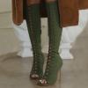 imageFSJ Women Square Peep Toe Lace Up Knee High Boots Thigh High Stiletto Heel Side Zipper Fashion Party Prom Dress Long Boots Size 415 USGreen