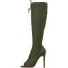 imageFSJ Women Square Peep Toe Lace Up Knee High Boots Thigh High Stiletto Heel Side Zipper Fashion Party Prom Dress Long Boots Size 415 USGreen