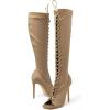 imageFSJ Women Square Peep Toe Lace Up Knee High Boots Thigh High Stiletto Heel Side Zipper Fashion Party Prom Dress Long Boots Size 415 USKhaki