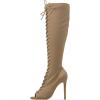 imageFSJ Women Square Peep Toe Lace Up Knee High Boots Thigh High Stiletto Heel Side Zipper Fashion Party Prom Dress Long Boots Size 415 USKhaki