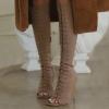 imageFSJ Women Square Peep Toe Lace Up Knee High Boots Thigh High Stiletto Heel Side Zipper Fashion Party Prom Dress Long Boots Size 415 USKhaki