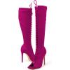 imageFSJ Women Square Peep Toe Lace Up Knee High Boots Thigh High Stiletto Heel Side Zipper Fashion Party Prom Dress Long Boots Size 415 USMegenta