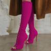 imageFSJ Women Square Peep Toe Lace Up Knee High Boots Thigh High Stiletto Heel Side Zipper Fashion Party Prom Dress Long Boots Size 415 USMegenta
