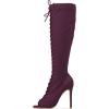 imageFSJ Women Square Peep Toe Lace Up Knee High Boots Thigh High Stiletto Heel Side Zipper Fashion Party Prom Dress Long Boots Size 415 USPurple