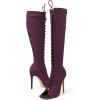 imageFSJ Women Square Peep Toe Lace Up Knee High Boots Thigh High Stiletto Heel Side Zipper Fashion Party Prom Dress Long Boots Size 415 USPurple