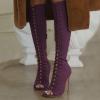 imageFSJ Women Square Peep Toe Lace Up Knee High Boots Thigh High Stiletto Heel Side Zipper Fashion Party Prom Dress Long Boots Size 415 USPurple
