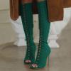 imageFSJ Women Square Peep Toe Lace Up Knee High Boots Thigh High Stiletto Heel Side Zipper Fashion Party Prom Dress Long Boots Size 415 USSea Green