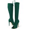 imageFSJ Women Square Peep Toe Lace Up Knee High Boots Thigh High Stiletto Heel Side Zipper Fashion Party Prom Dress Long Boots Size 415 USSea Green