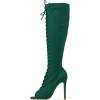 imageFSJ Women Square Peep Toe Lace Up Knee High Boots Thigh High Stiletto Heel Side Zipper Fashion Party Prom Dress Long Boots Size 415 USSea Green