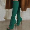 imageFSJ Women Square Peep Toe Lace Up Knee High Boots Thigh High Stiletto Heel Side Zipper Fashion Party Prom Dress Long Boots Size 415 USSea Green