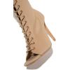 imageFSJ Women Square Peep Toe Lace Up Knee High Boots Thigh High Stiletto Heel Side Zipper Fashion Party Prom Dress Long Boots Size 415 USWheat