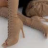 imageFSJ Women Square Peep Toe Lace Up Knee High Boots Thigh High Stiletto Heel Side Zipper Fashion Party Prom Dress Long Boots Size 415 USWheat