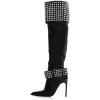 imageFSJ Women Stiletto High Heel Thigh High Boots Studded Rivet Pointed Toe Pull On Over the Knee Boots Versatile Party Dress Shoes Size 416 USBlack