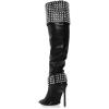 imageFSJ Women Stiletto High Heel Thigh High Boots Studded Rivet Pointed Toe Pull On Over the Knee Boots Versatile Party Dress Shoes Size 416 USBlack