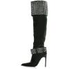 imageFSJ Women Stiletto High Heel Thigh High Boots Studded Rivet Pointed Toe Pull On Over the Knee Boots Versatile Party Dress Shoes Size 416 USGreen