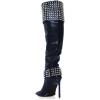 imageFSJ Women Stiletto High Heel Thigh High Boots Studded Rivet Pointed Toe Pull On Over the Knee Boots Versatile Party Dress Shoes Size 416 USNavy Blue