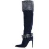 imageFSJ Women Stiletto High Heel Thigh High Boots Studded Rivet Pointed Toe Pull On Over the Knee Boots Versatile Party Dress Shoes Size 416 USNavy Blue