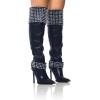 imageFSJ Women Stiletto High Heel Thigh High Boots Studded Rivet Pointed Toe Pull On Over the Knee Boots Versatile Party Dress Shoes Size 416 USNavy Blue