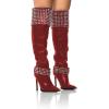 imageFSJ Women Stiletto High Heel Thigh High Boots Studded Rivet Pointed Toe Pull On Over the Knee Boots Versatile Party Dress Shoes Size 416 USRed