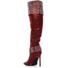 imageFSJ Women Stiletto High Heel Thigh High Boots Studded Rivet Pointed Toe Pull On Over the Knee Boots Versatile Party Dress Shoes Size 416 USRed