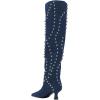 imageFSJ Women Trendy Pointed Toe Studded Knee High Boots Pull On Low Kitten Heel Ladies Winter Prom Party Date Shoes Size 416 USBlue