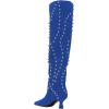 imageFSJ Women Trendy Pointed Toe Studded Knee High Boots Pull On Low Kitten Heel Ladies Winter Prom Party Date Shoes Size 416 USBlue2