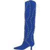 imageFSJ Women Trendy Pointed Toe Studded Knee High Boots Pull On Low Kitten Heel Ladies Winter Prom Party Date Shoes Size 416 USBlue2
