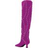 imageFSJ Women Trendy Pointed Toe Studded Knee High Boots Pull On Low Kitten Heel Ladies Winter Prom Party Date Shoes Size 416 USFuchsia
