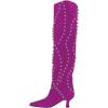 imageFSJ Women Trendy Pointed Toe Studded Knee High Boots Pull On Low Kitten Heel Ladies Winter Prom Party Date Shoes Size 416 USFuchsia
